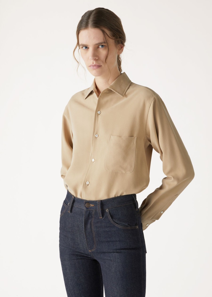 andre silk pale biscuits shirt