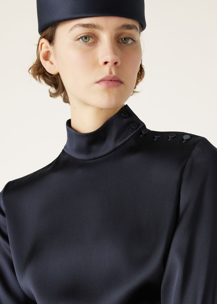 carys overhemd van zijde in marineblauw
