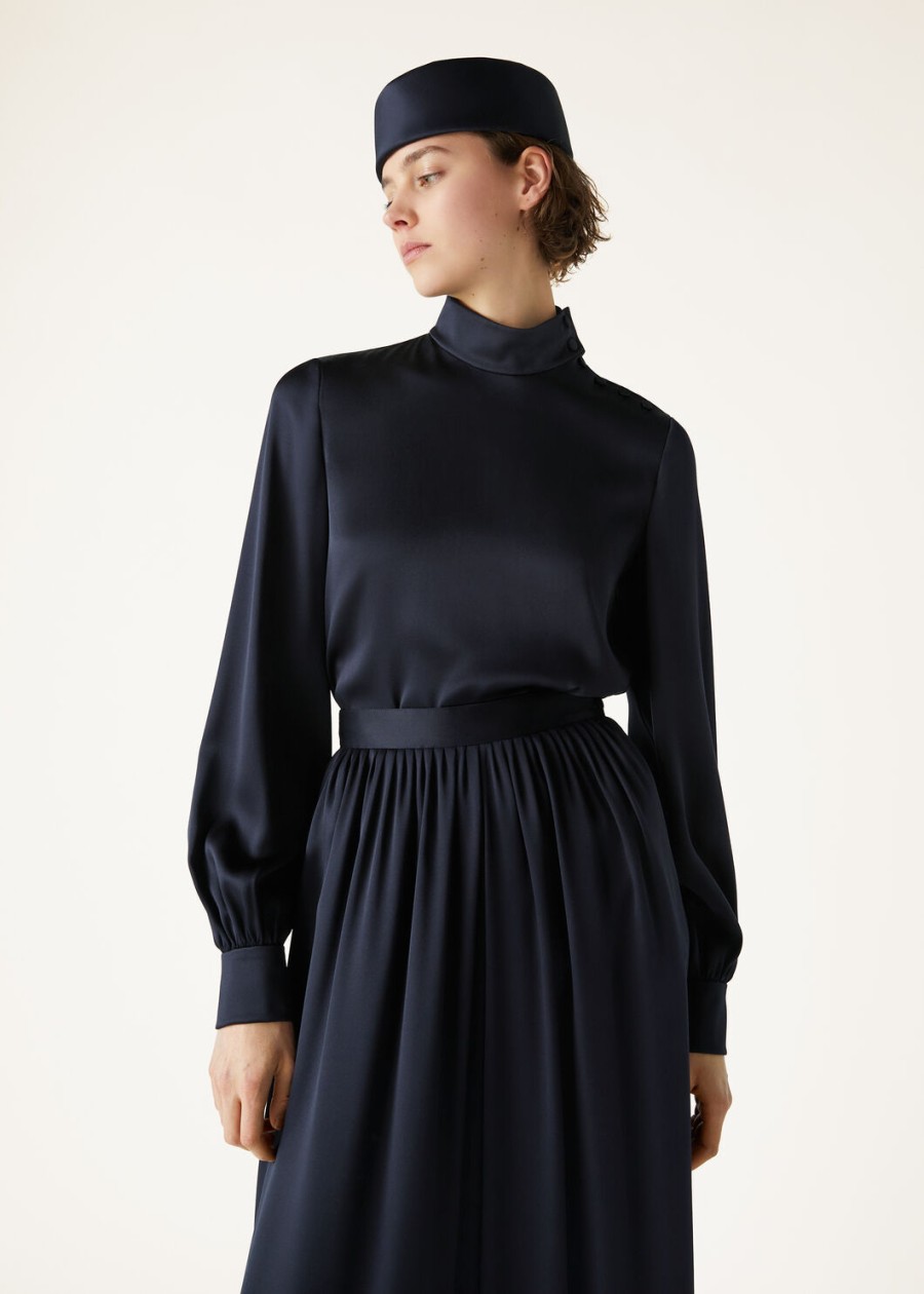 carys overhemd van zijde in marineblauw