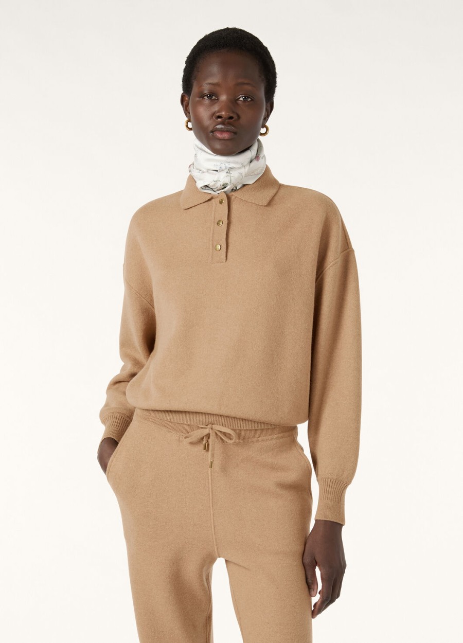 roccapietra polo sweatshirt camel lichtbruin