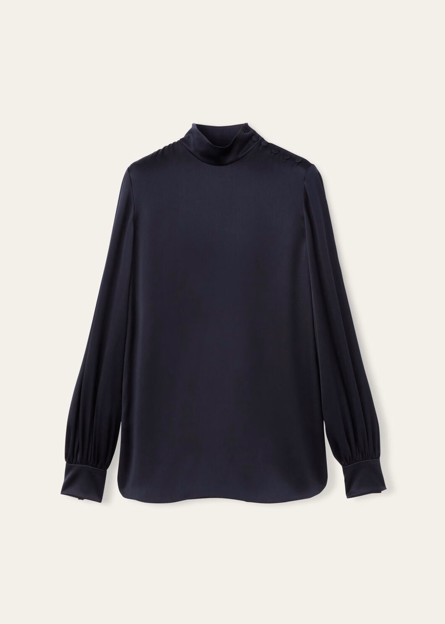 Carys overhemd van zijde in marineblauw