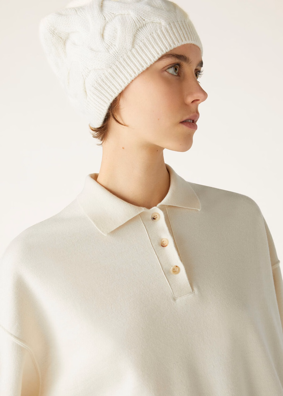Cocooning kasjmier polosweatshirt vanille ivoor