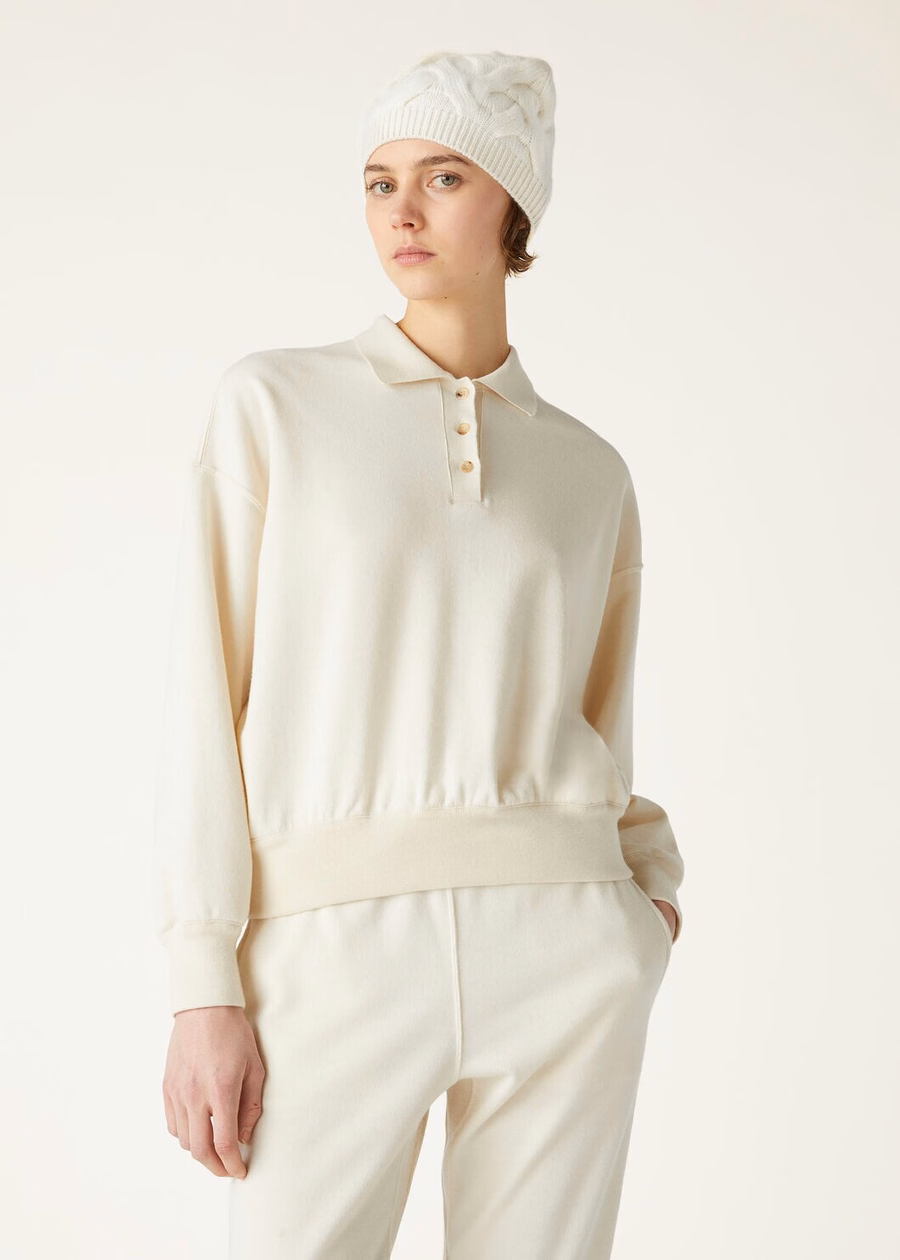 Cocooning kasjmier polosweatshirt vanille ivoor