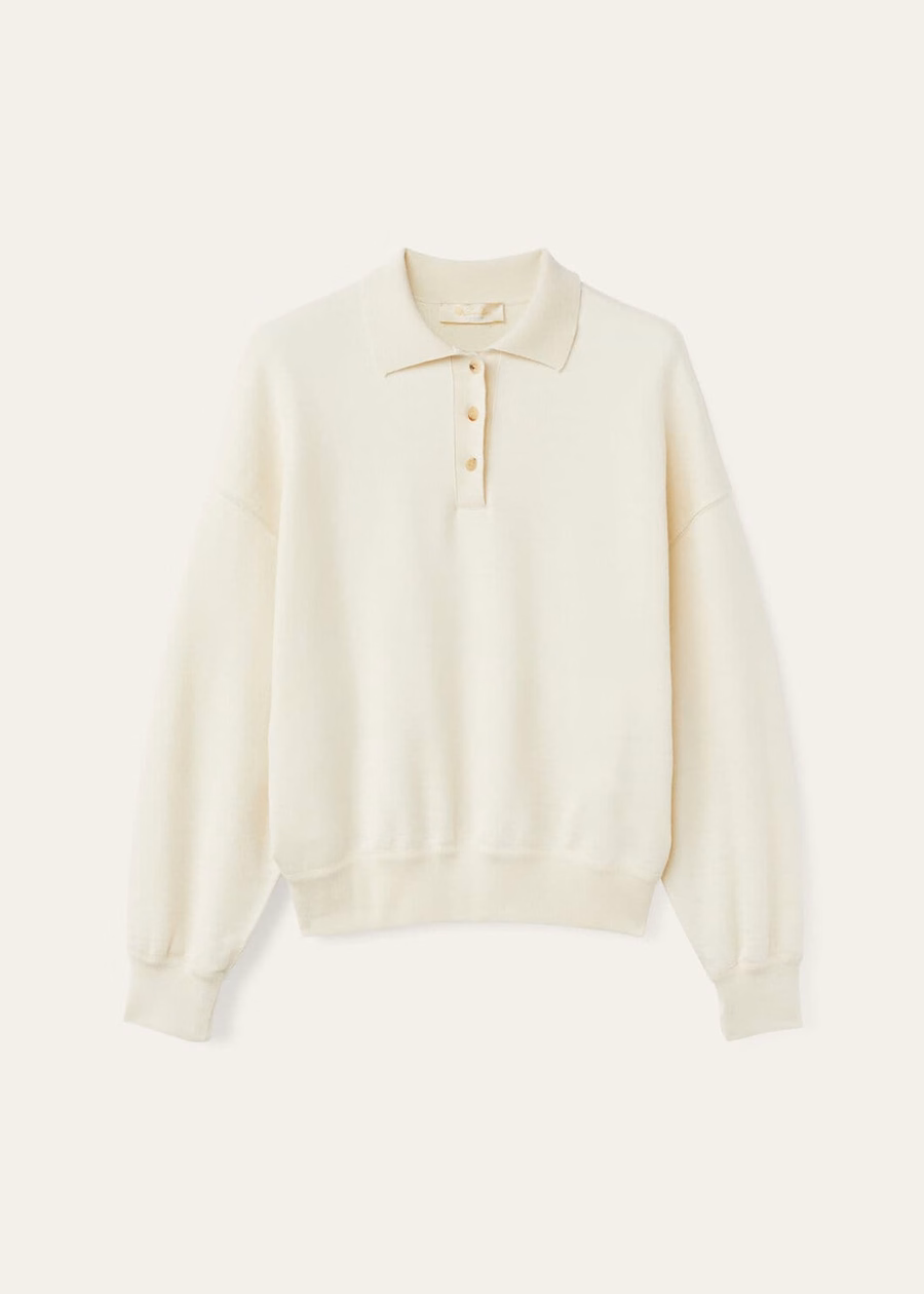 Cocooning kasjmier polosweatshirt vanille ivoor