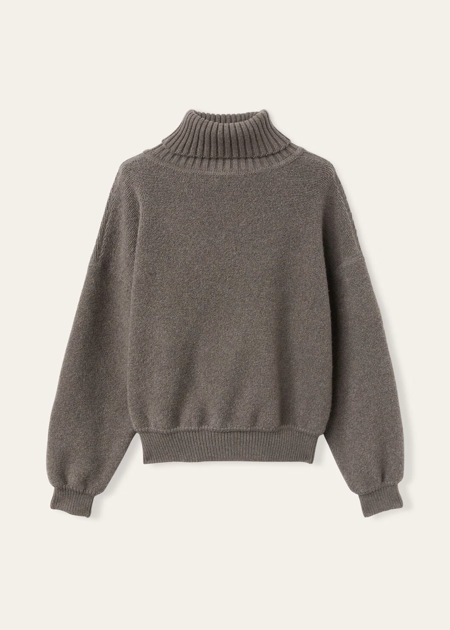 Cocooning sweatshirt met hoge hals van kasjmier scheerwol in peer-melange.