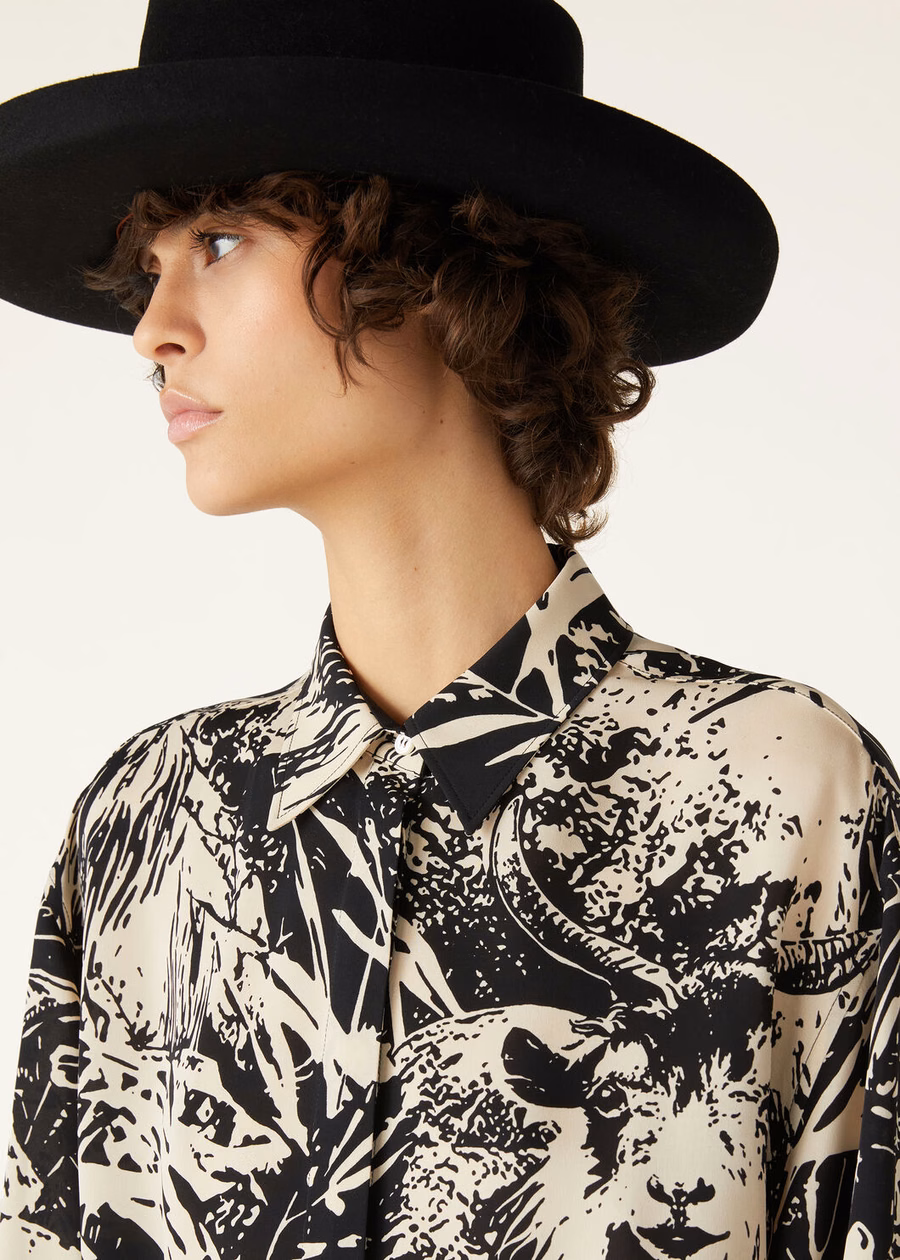 Elisabette zijden blouse zwart/nougat