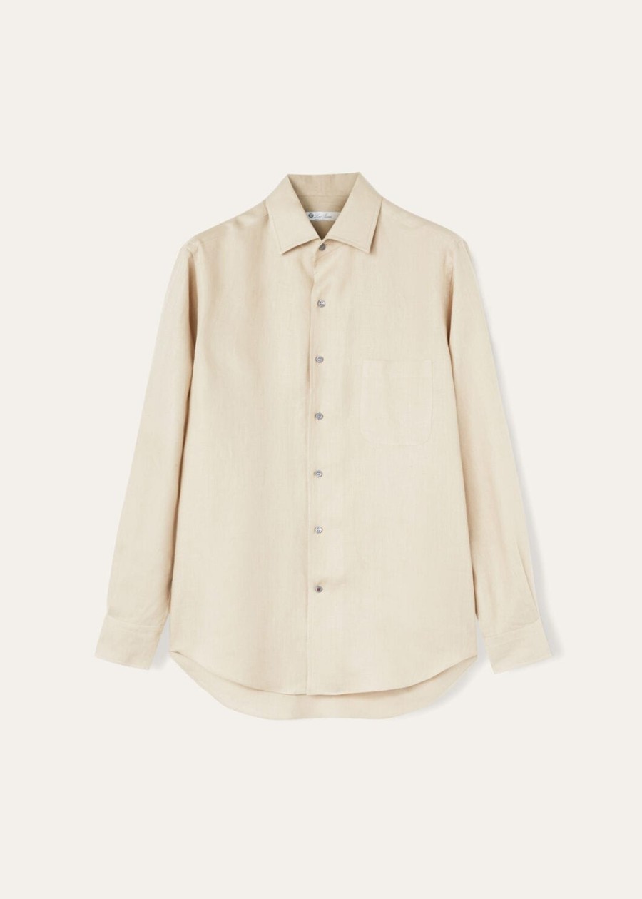 andre linen overhemd in aardse taupekleur