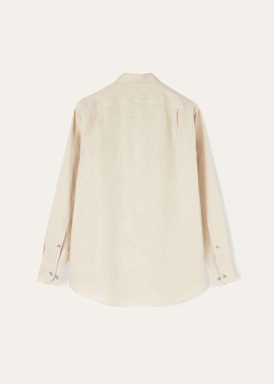 andre linen overhemd in aardse taupekleur