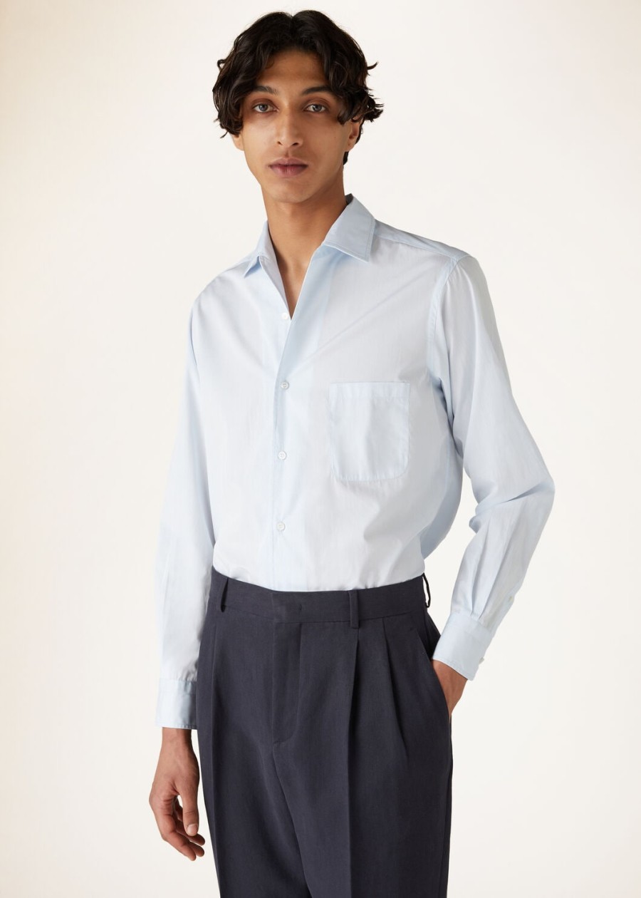 andre katoenen shirt in azuurblauw