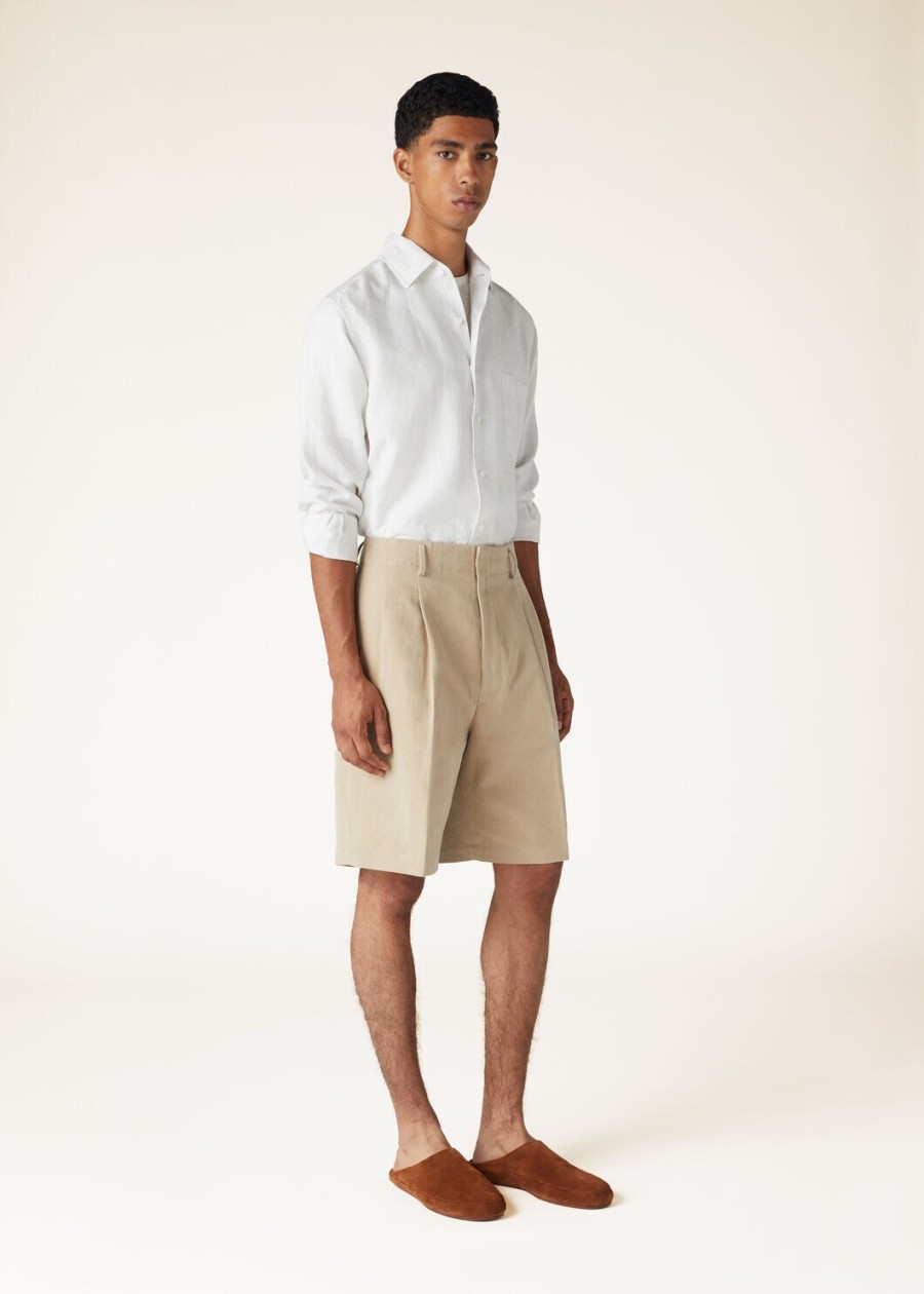 andre-shirt in donker zand met microstrepen