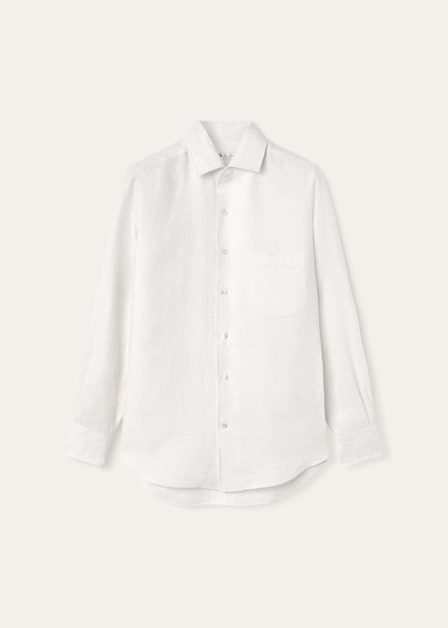 andre-shirt in donker zand met microstrepen