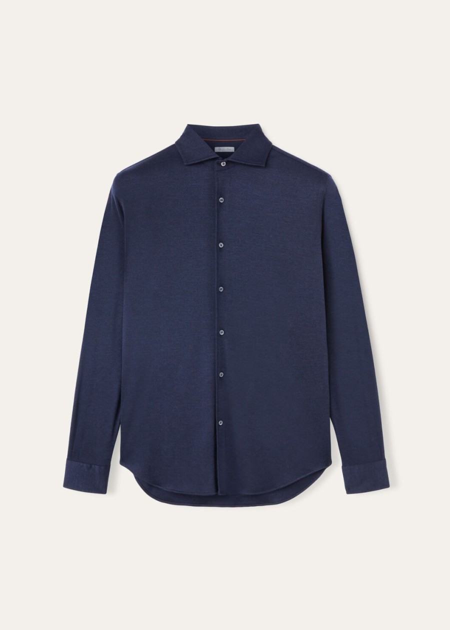 andrew zijden kasjmier overhemd met ombrepatroon in blauw