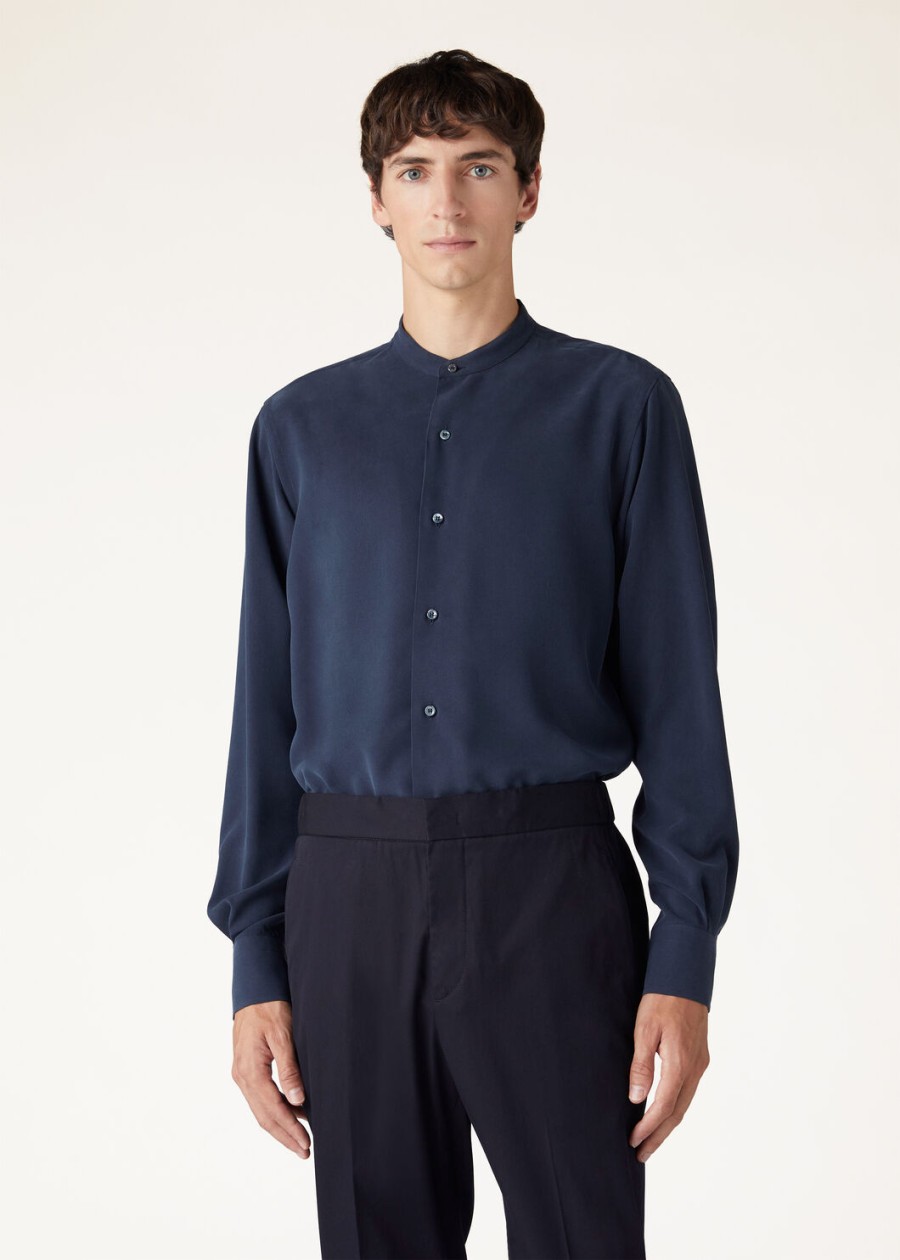 elia zijden overhemd in marineblauw