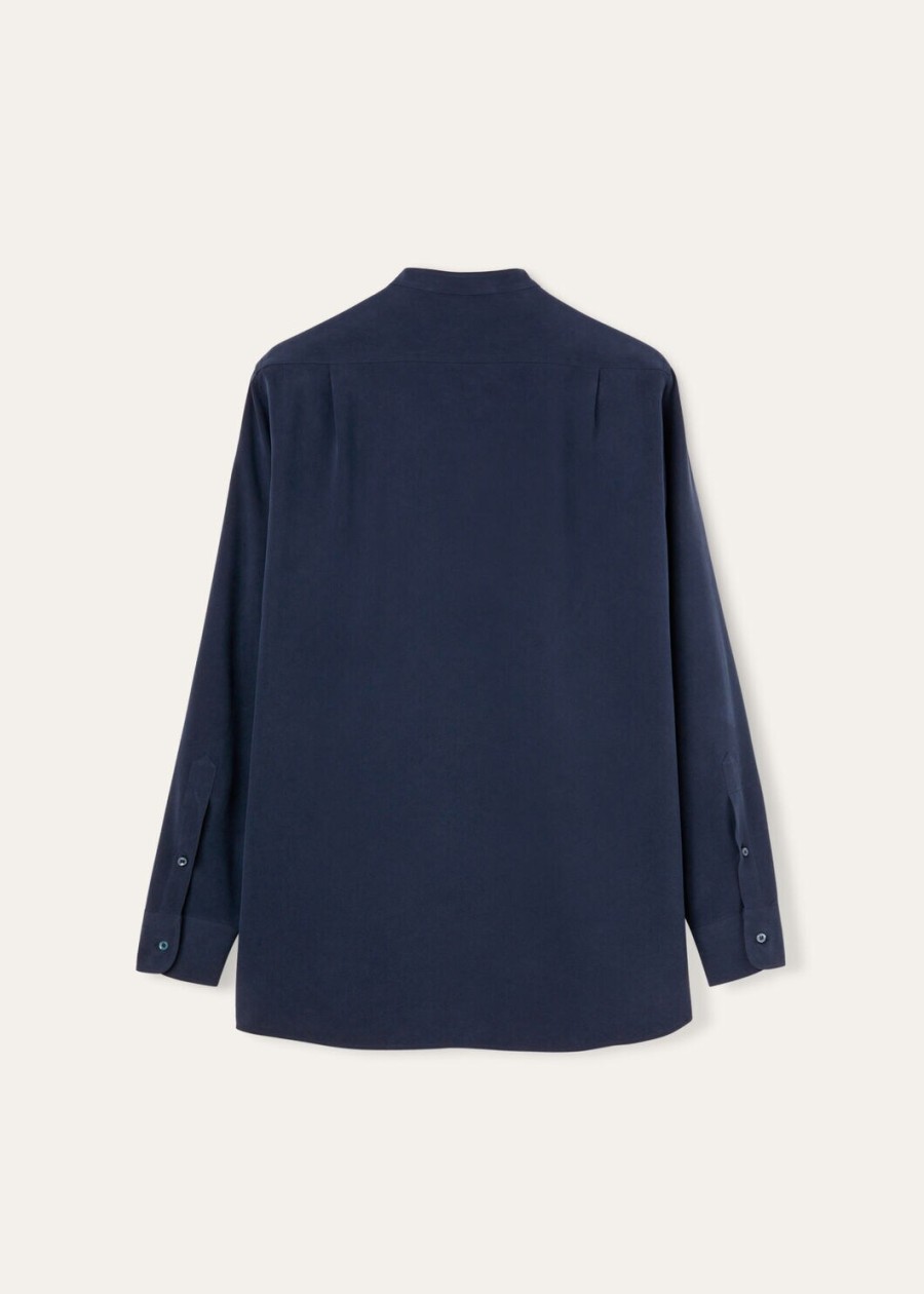 elia zijden overhemd in marineblauw