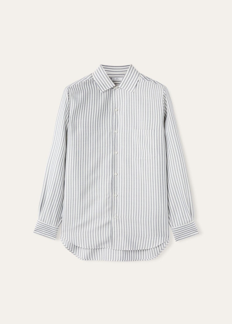 andre-shirt van gewassen zijde met indigokleurige strepen