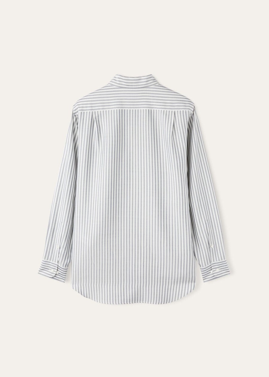 andre-shirt van gewassen zijde met indigokleurige strepen