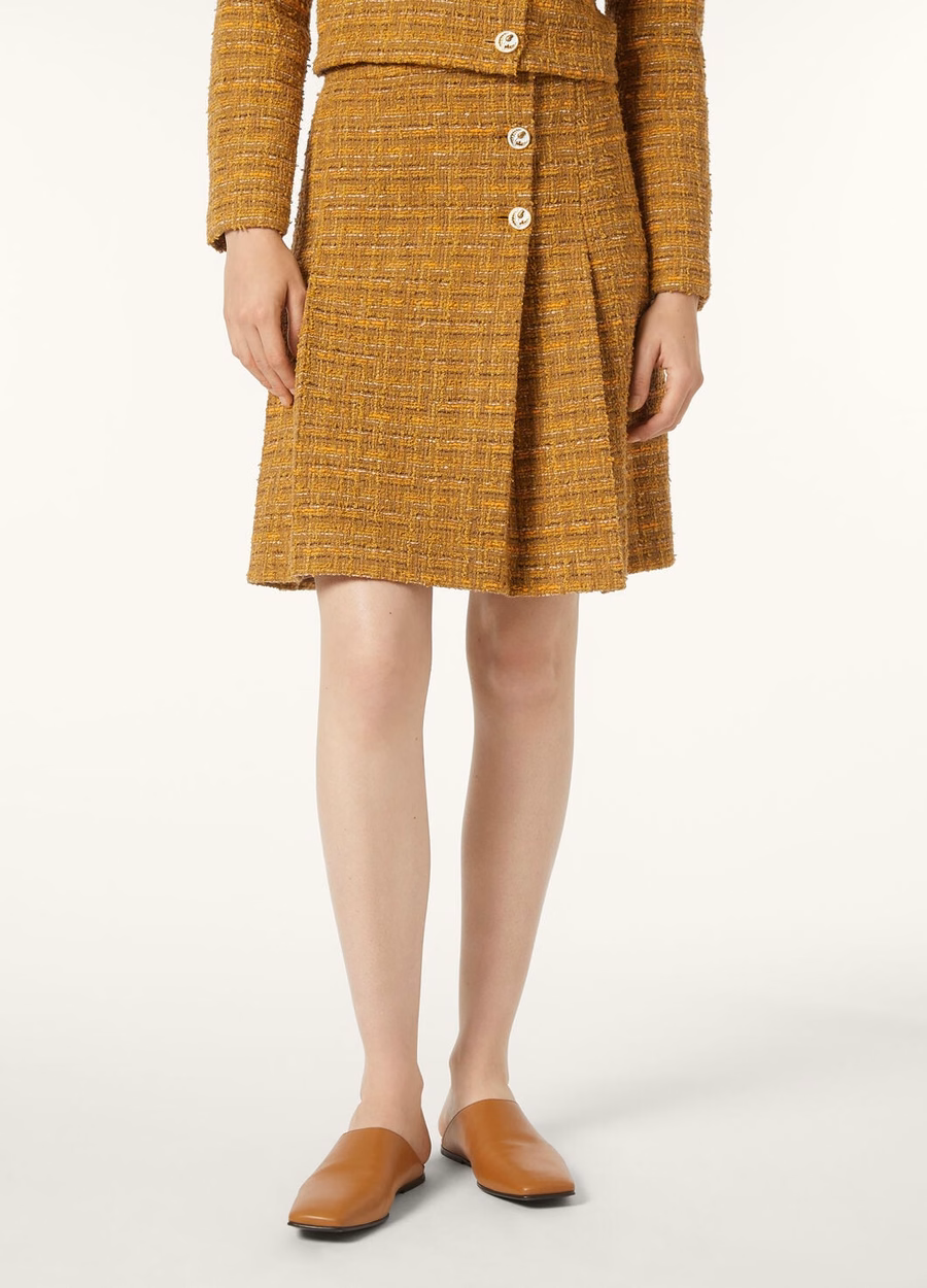 Aida rok van katoen, mohairwol, groen-oranje klaproos tweed