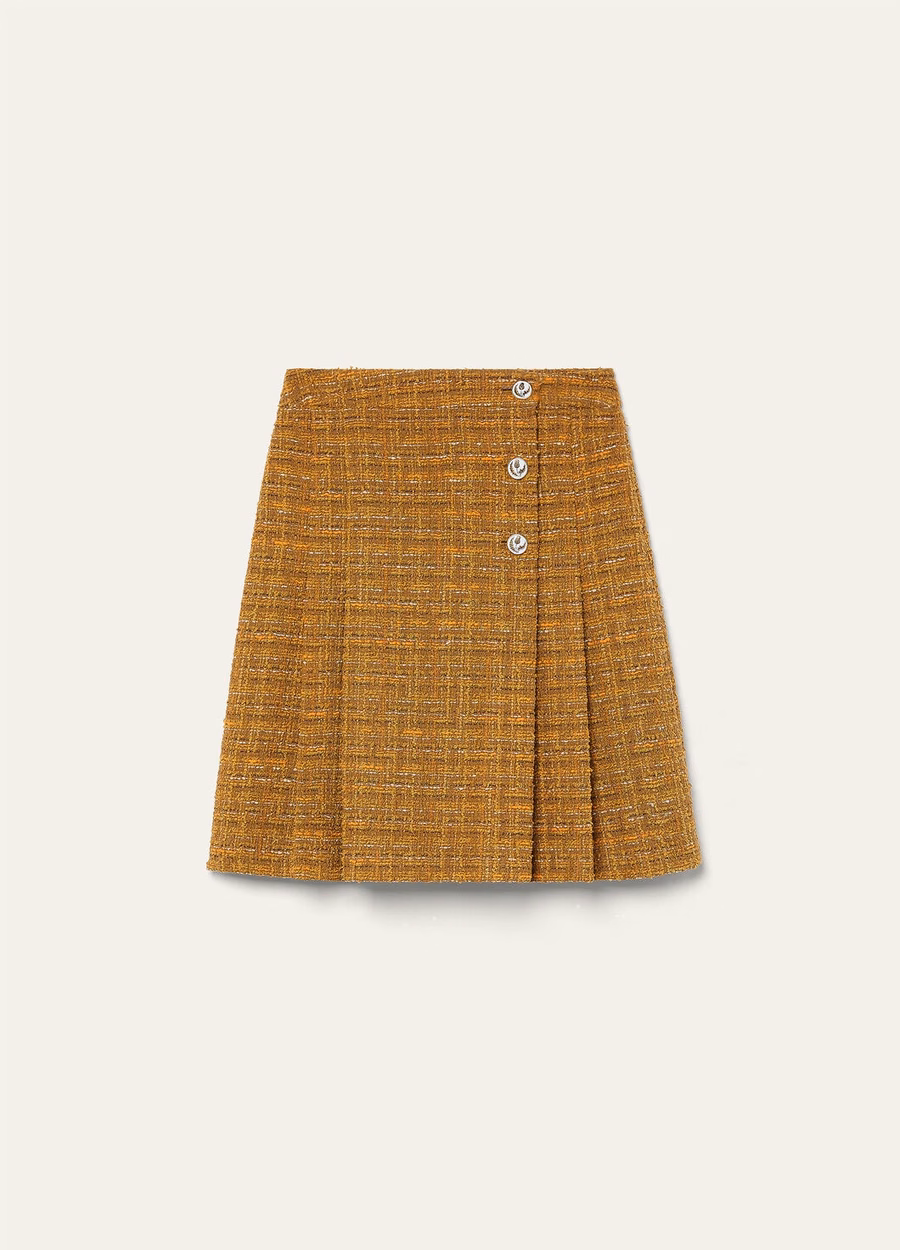 Aida rok van katoen, mohairwol, groen-oranje klaproos tweed