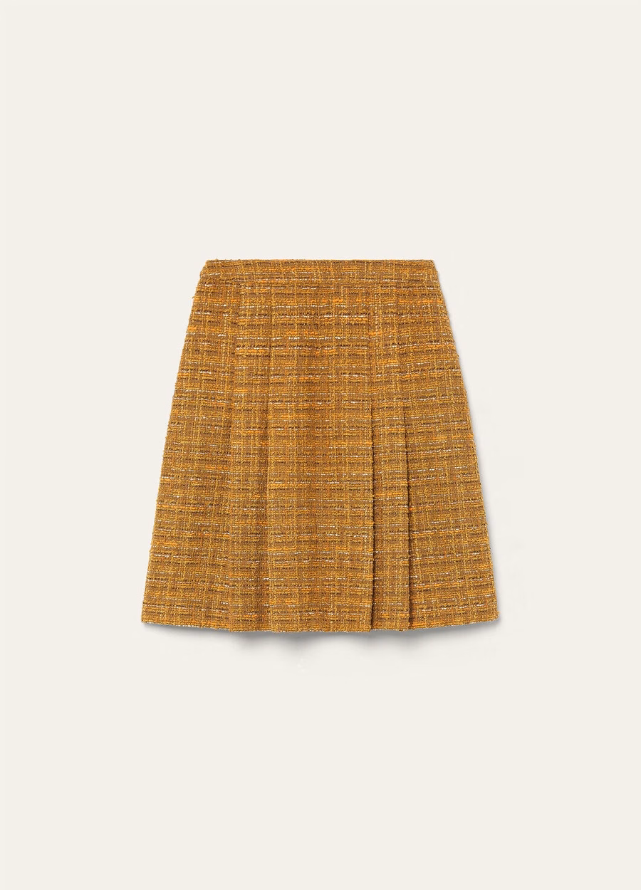 Aida rok van katoen, mohairwol, groen-oranje klaproos tweed