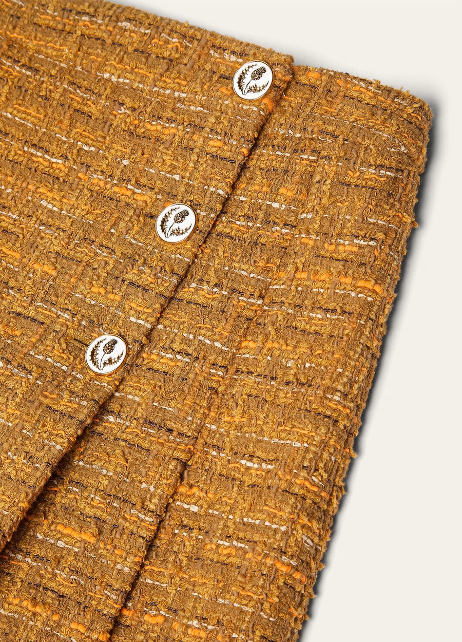 Aida rok van katoen, mohairwol, groen-oranje klaproos tweed