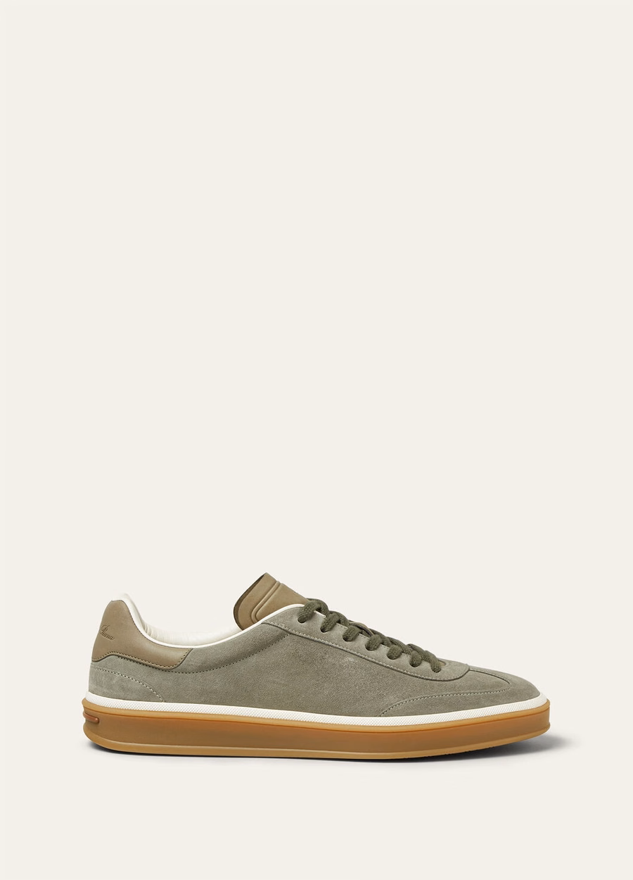 Tennis Walk sneaker van suède kalfsleer met split, legergrijs