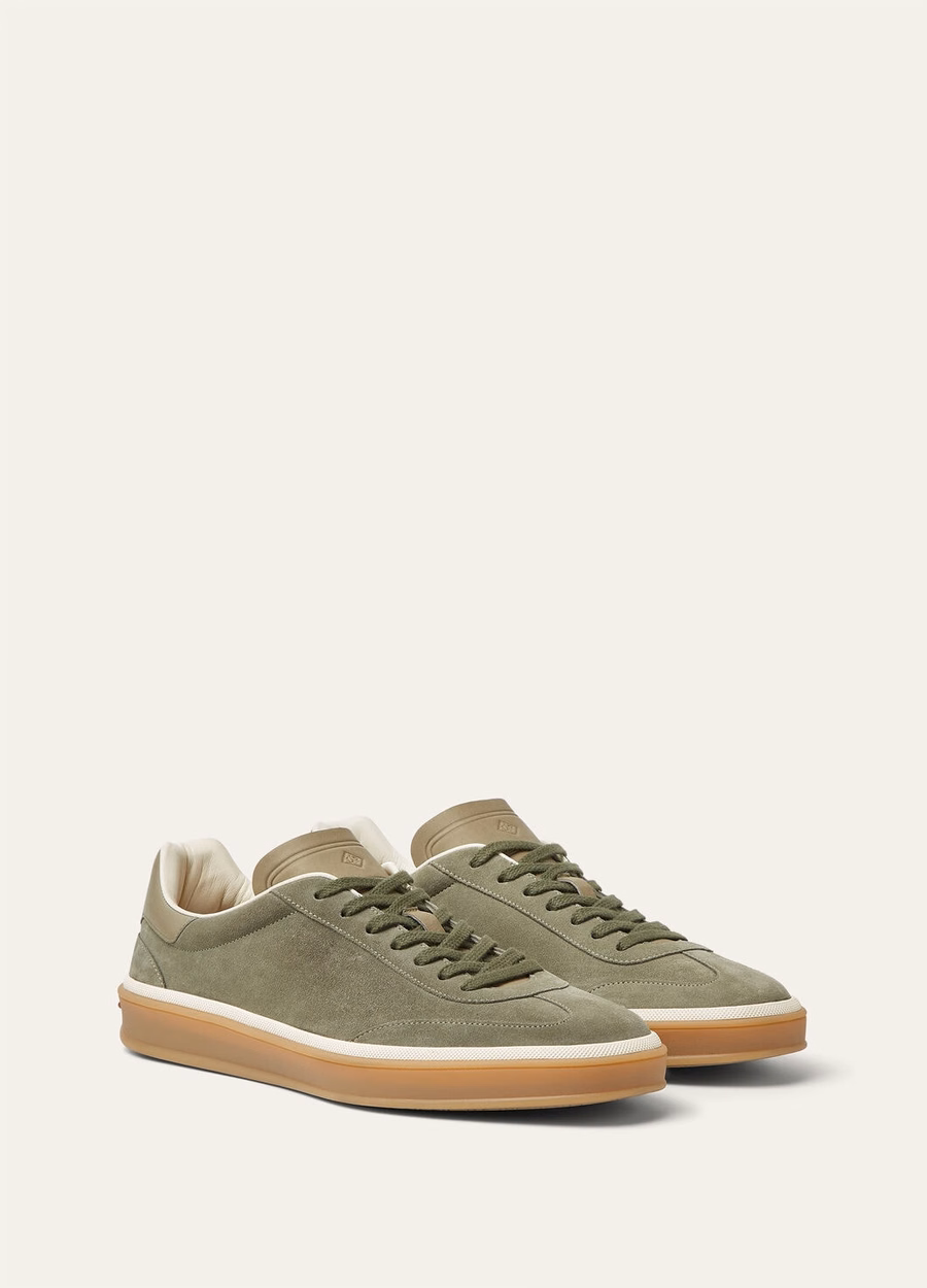 Tennis Walk sneaker van suède kalfsleer met split, legergrijs