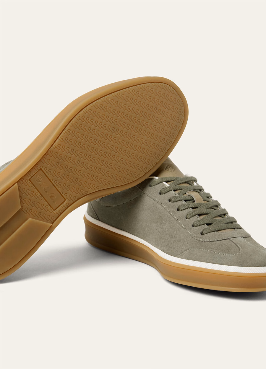 Tennis Walk sneaker van suède kalfsleer met split, legergrijs
