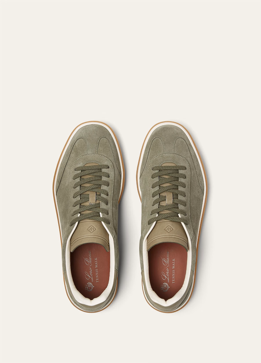 Tennis Walk sneaker van suède kalfsleer met split, legergrijs
