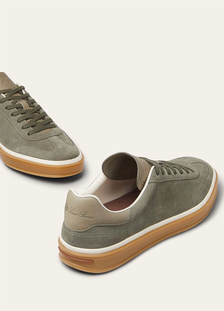 Tennis Walk sneaker van suède kalfsleer met split, legergrijs