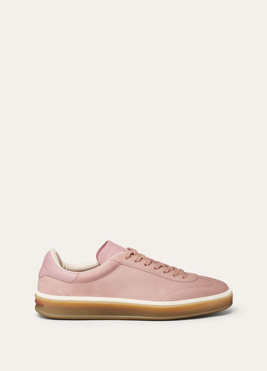 tennis walk sneaker van suède kalfsleer met split zomerroze