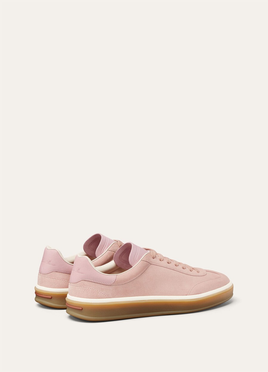 tennis walk sneaker van suède kalfsleer met split zomerroze