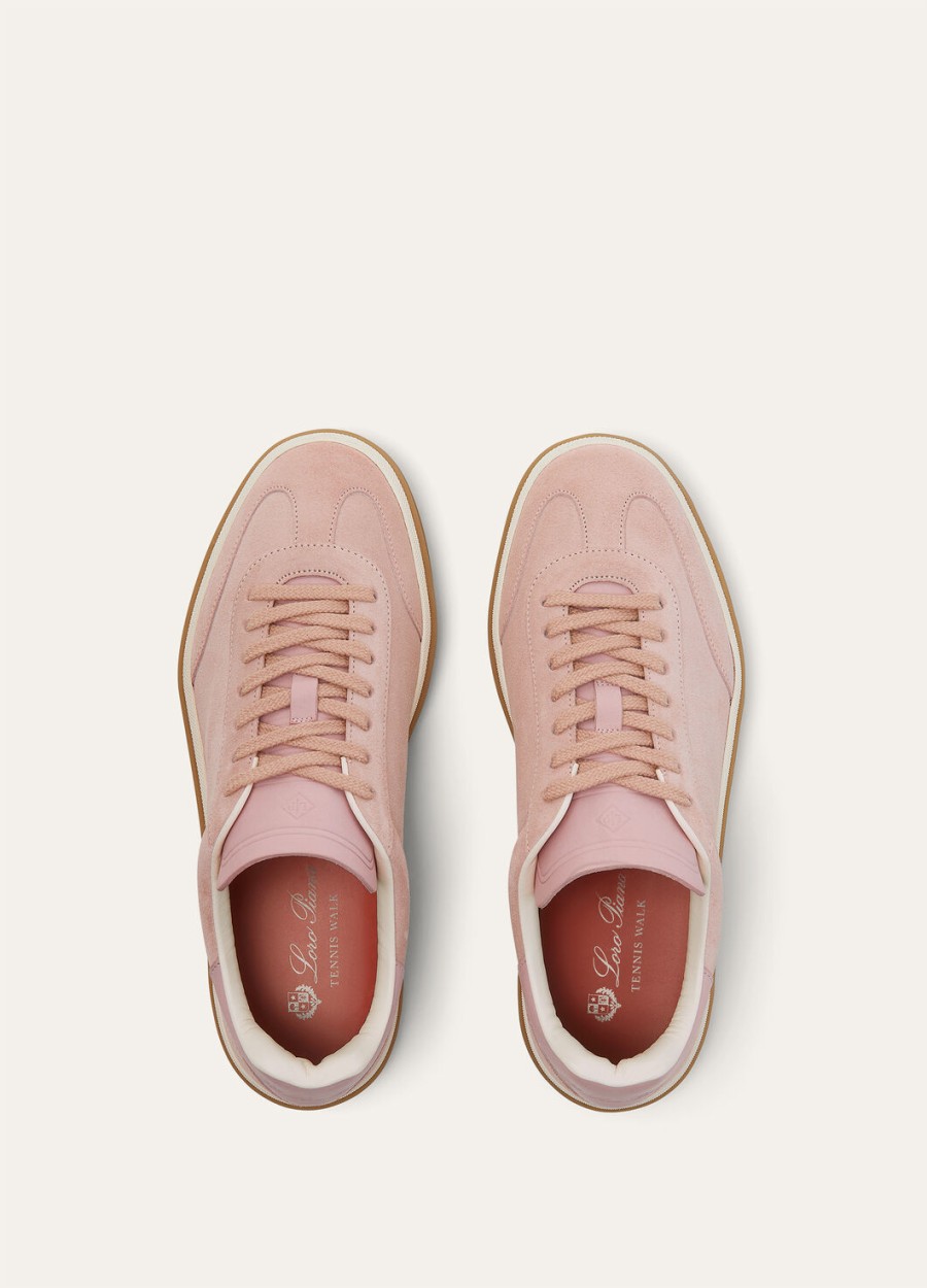 tennis walk sneaker van suède kalfsleer met split zomerroze