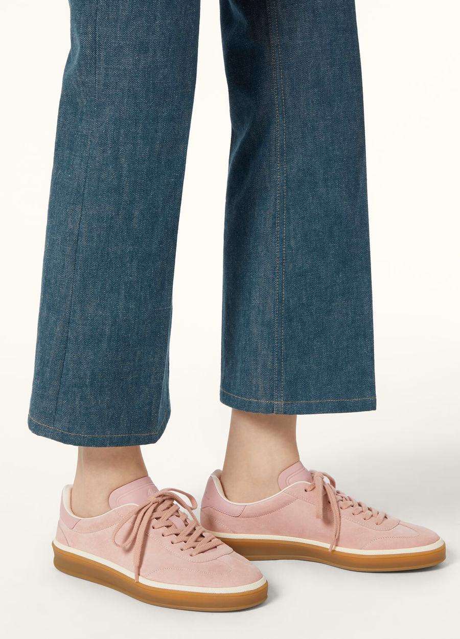 Tennis Walk sneaker van suède kalfsleer met split, zomerroze