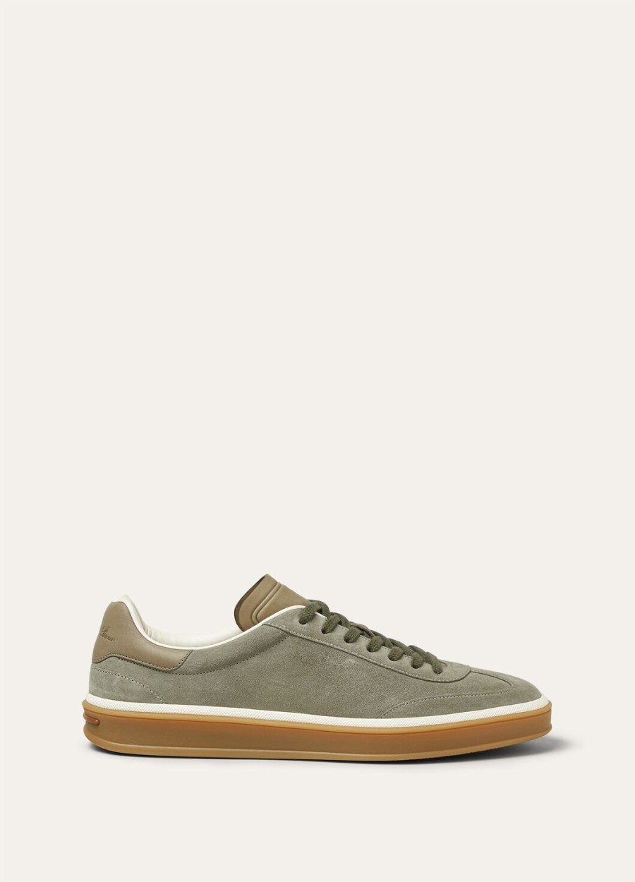 tennis walk sneaker van suède kalfsleer met split legergrijs