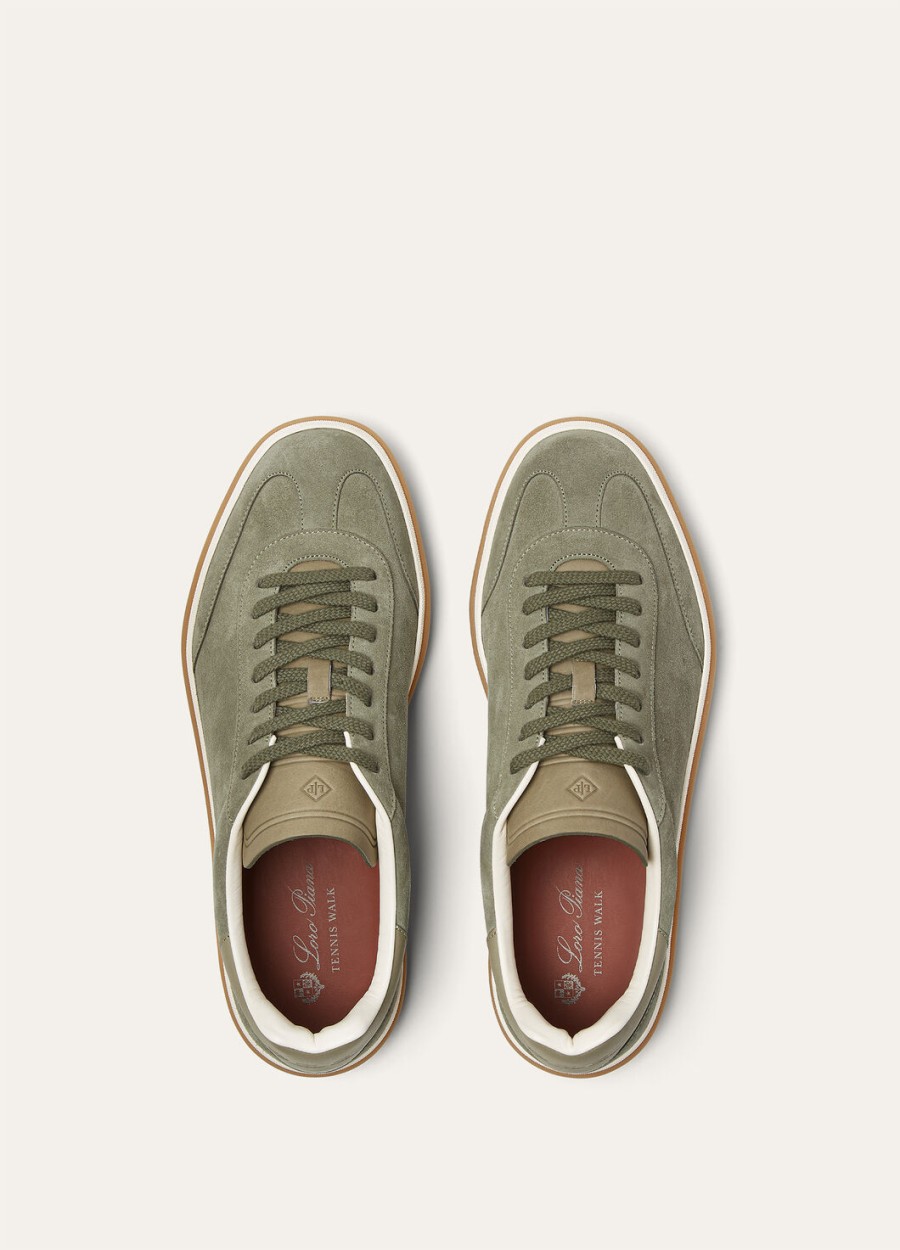 tennis walk sneaker van suède kalfsleer met split legergrijs