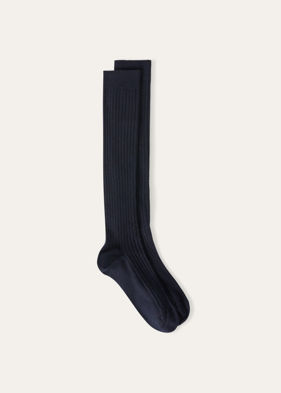 sottile sokken zijde kasjmier scheerwol marineblauw