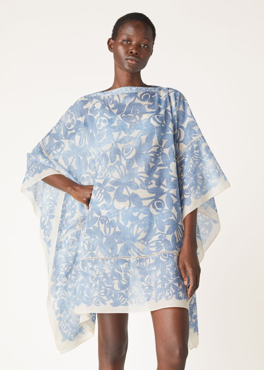 provençaalse katoenen beau bluecreamed honey garden poncho