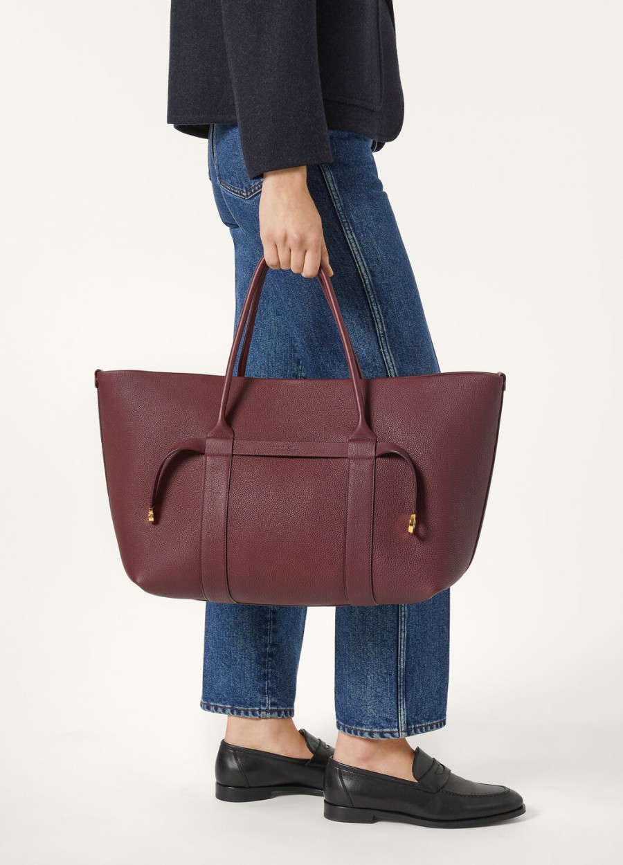 grote shopper van kalfsleer in de kleuren azuki beanssun gold.