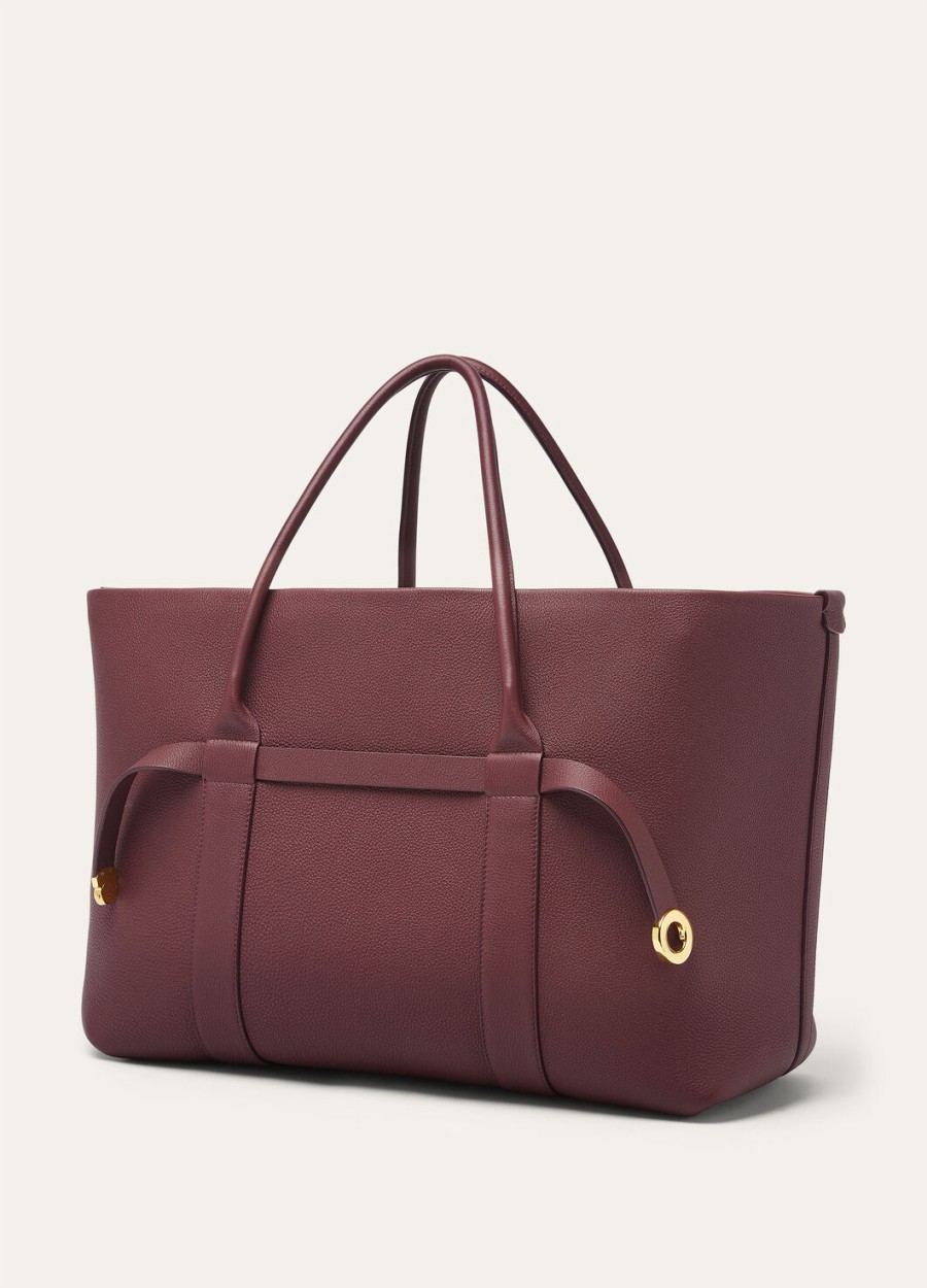 grote shopper van kalfsleer in de kleuren azuki beanssun gold.