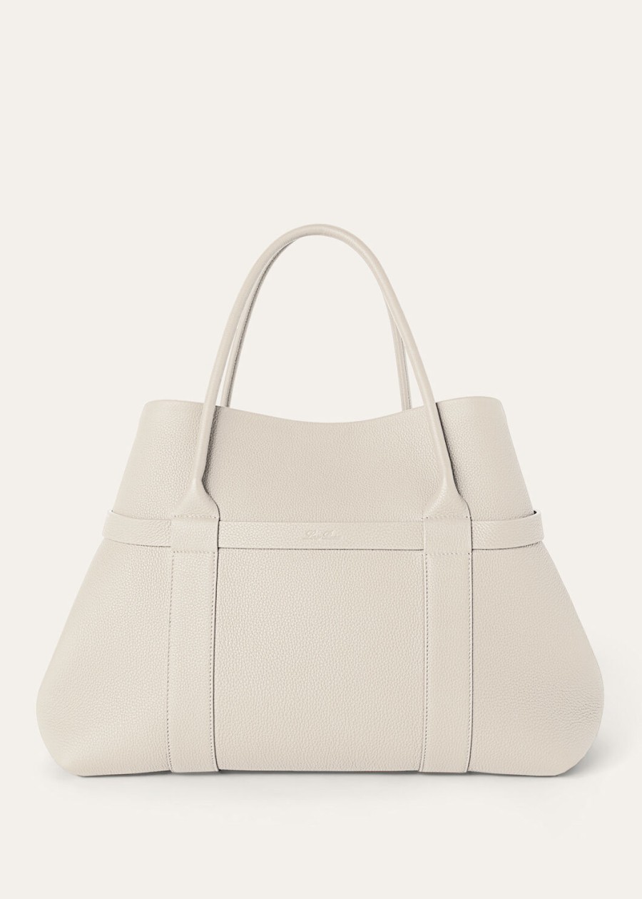 grote shopper tas van licht travertijnkleurig kalfsleerzonnegoud