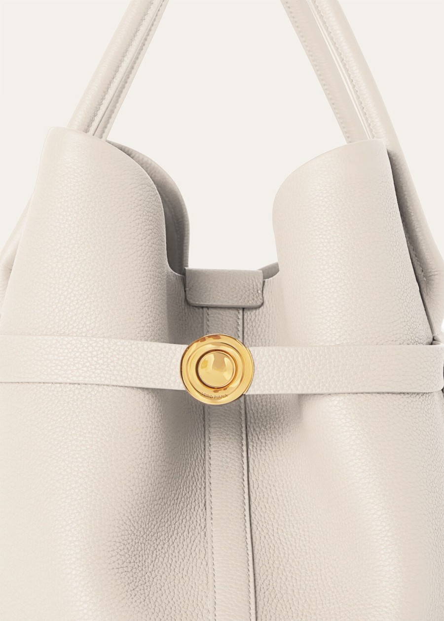 grote shopper tas van licht travertijnkleurig kalfsleerzonnegoud
