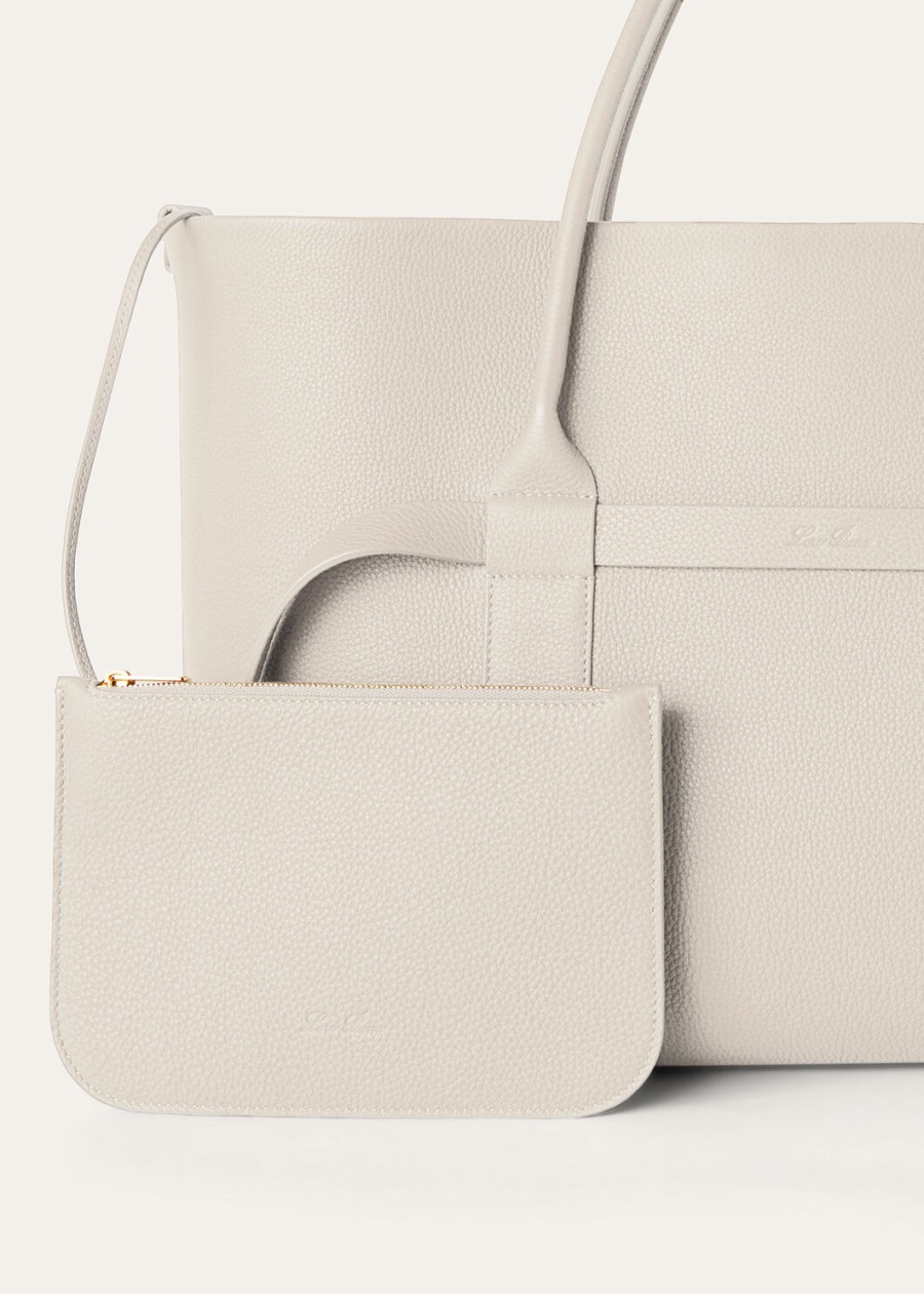grote shopper tas van licht travertijnkleurig kalfsleerzonnegoud