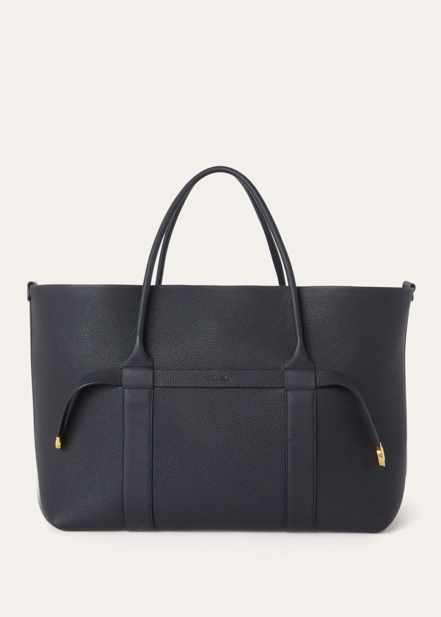grote shopper ring van kalfsleer in de kleuren blauw marineblauwzonnegoud.