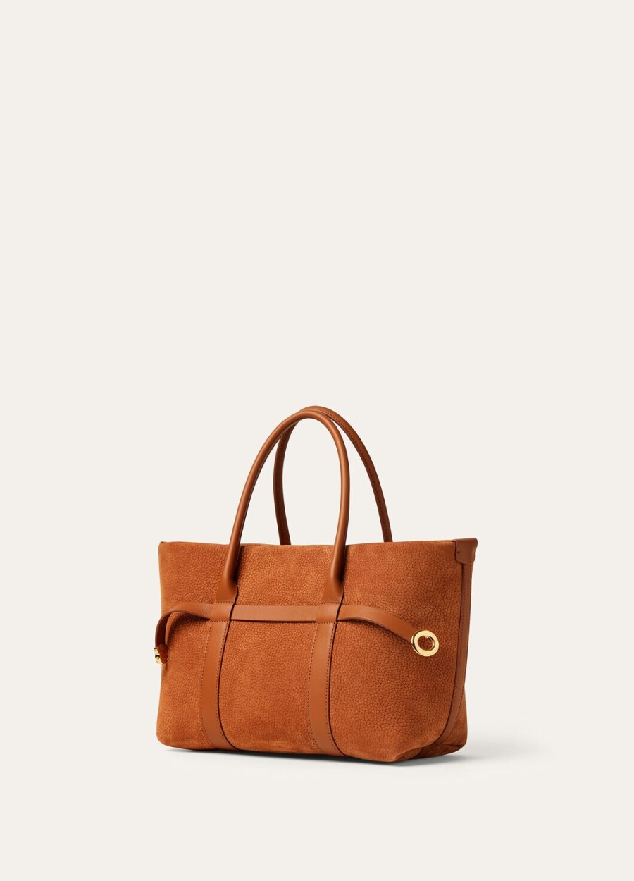 kleine shopper van kalfsleer in bon ton bruinzonnegoud.