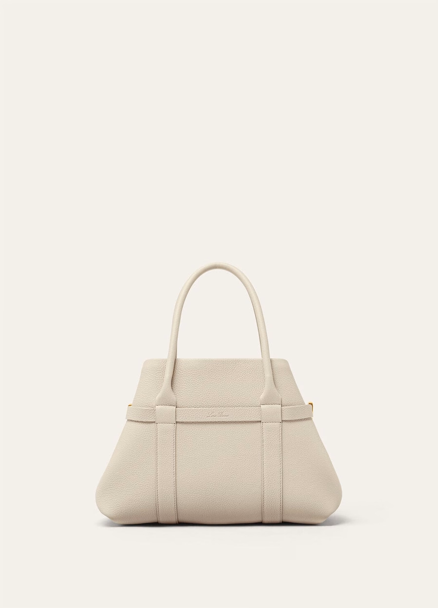 Kleine Ghiera Shopper tas van kalfsleer in de kleuren licht travertijn/zonnegoud.