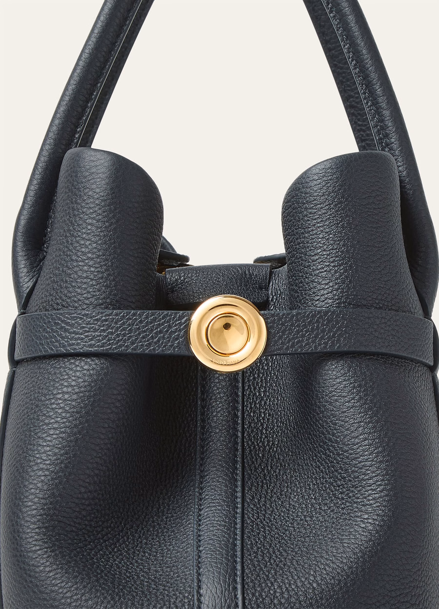 Kleine shopper tas van kalfsleer in marineblauw/zonnegoud.