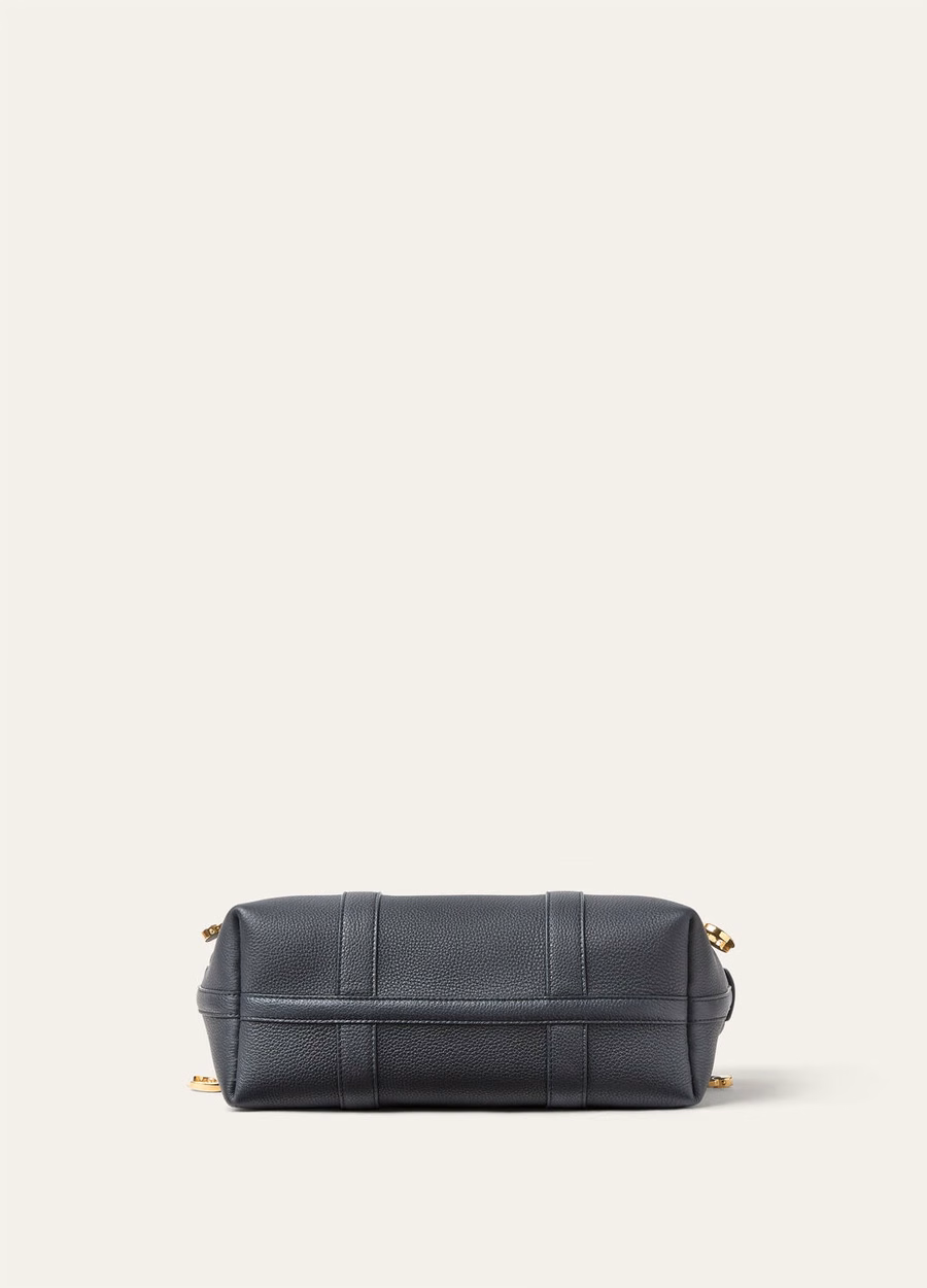 Kleine shopper tas van kalfsleer in marineblauw/zonnegoud.