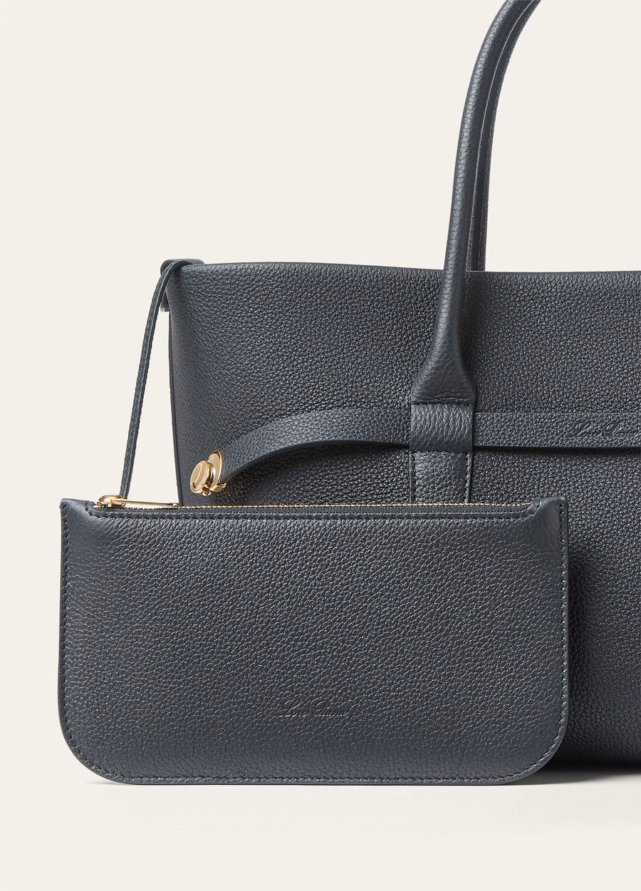 Kleine shopper tas van kalfsleer in marineblauw/zonnegoud.