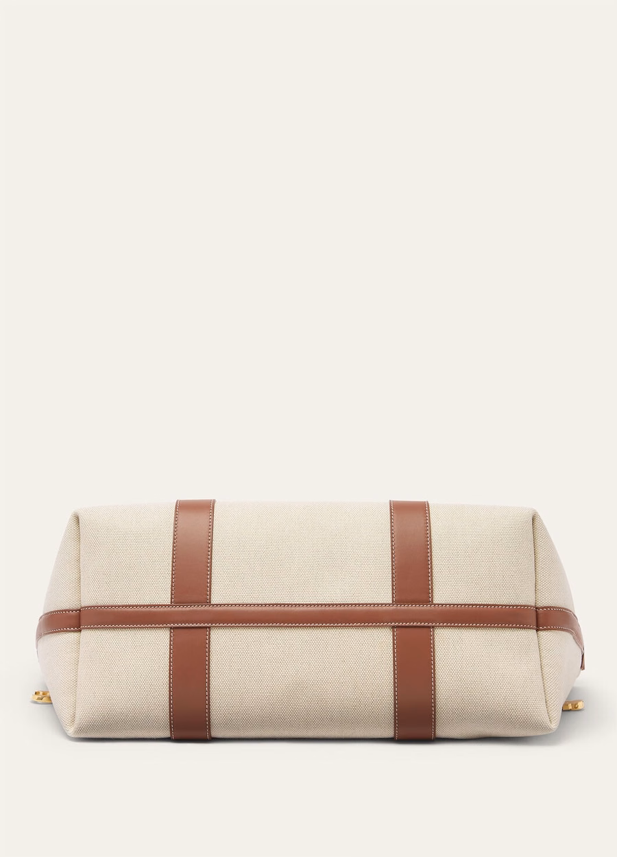 Grote boodschappentas van katoenlinnen in de kleuren naturel/karamel/zonnegoud.