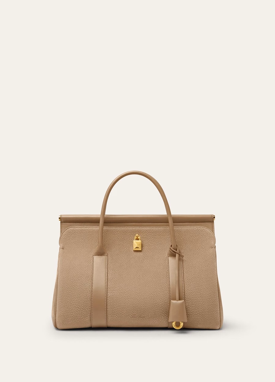 Loom L32 tas, gemaakt van fume taupe/zonnegoudkleurig kalfsleer